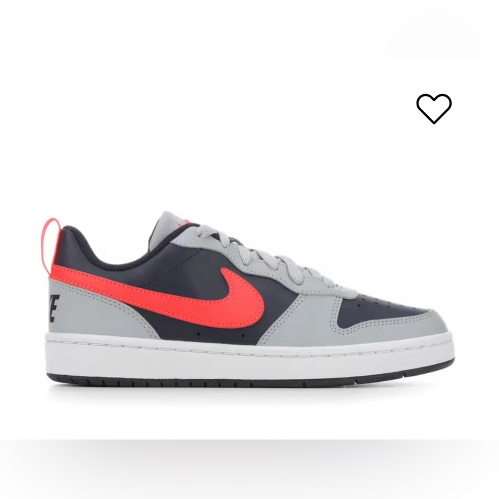 Boys Nike Court Borough Low 2 in Grey, Black, and Red, Size 6.5Y